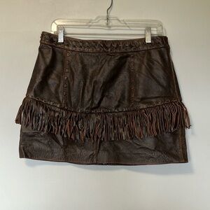NWT Banana Republic Brown Leather Fringe Skirt